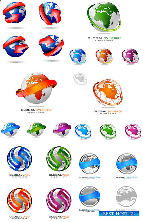 3D globe and world map set - Vector Graphics
