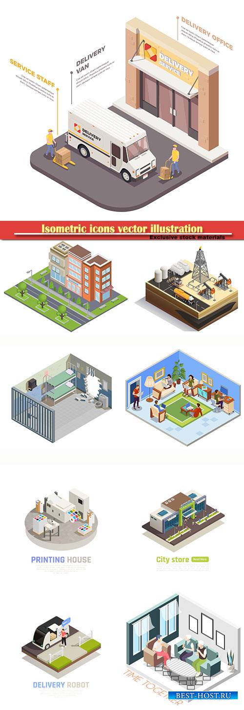 Isometric icons vector illustration, banner design template # 40