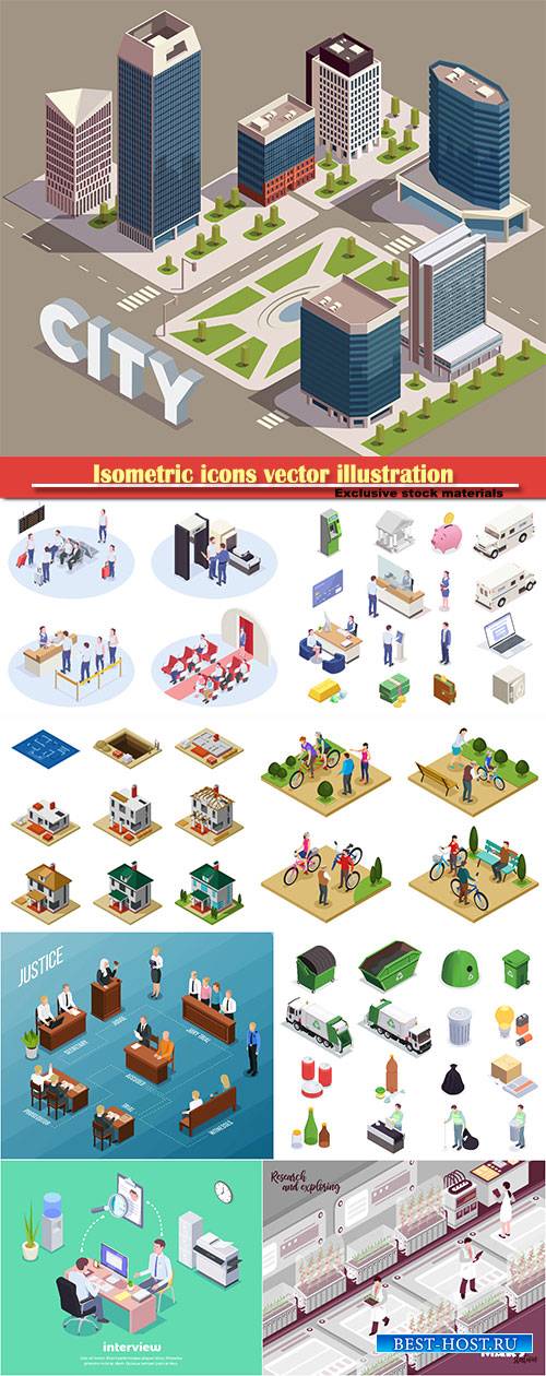 Isometric icons vector illustration, banner design template # 41