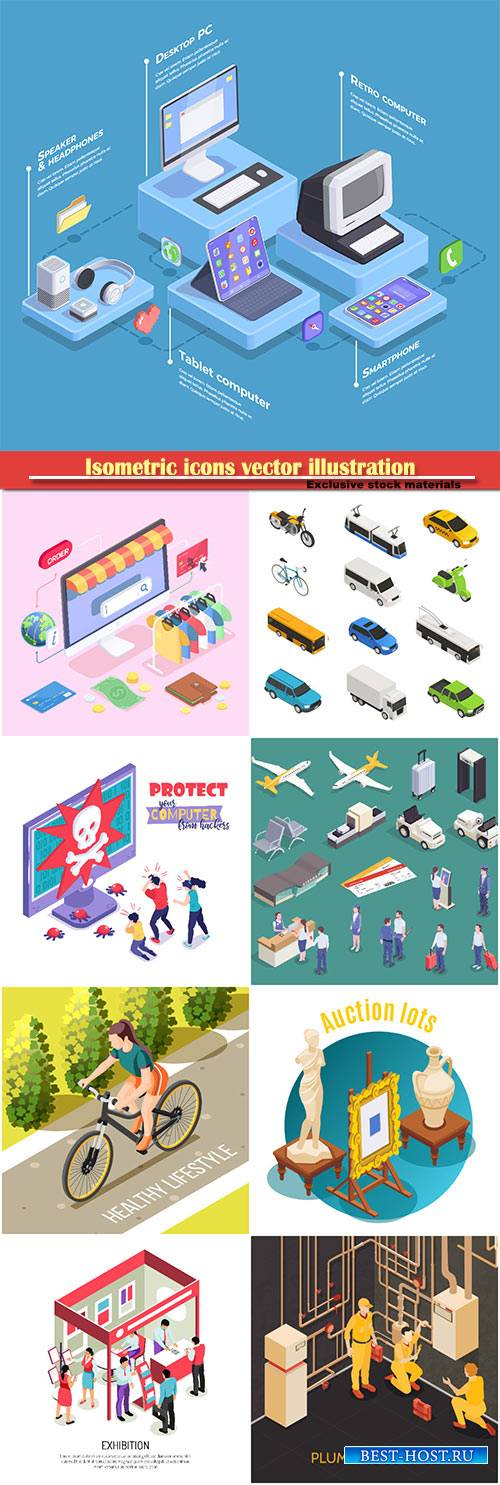 Isometric icons vector illustration, banner design template # 39
