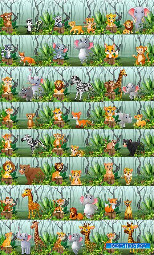 Звери в джунглях - Векторный клипарт / Beasts in jungle - Vector Graphics