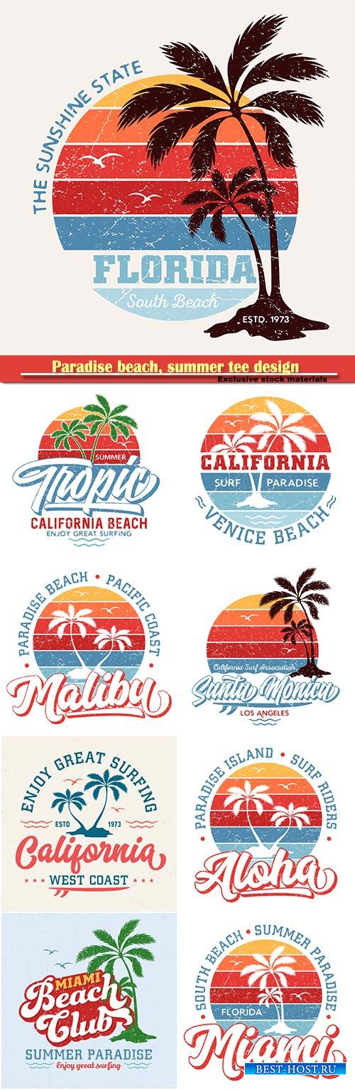 Paradise beach, summer tee design for printing