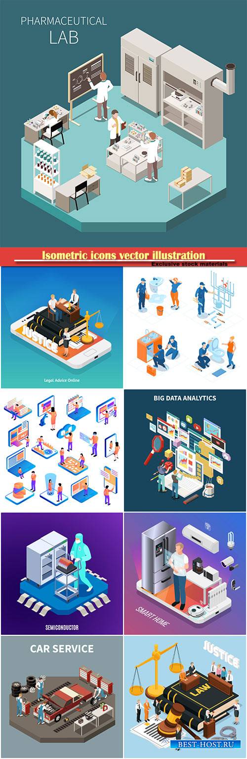 Isometric icons vector illustration, banner design template # 43