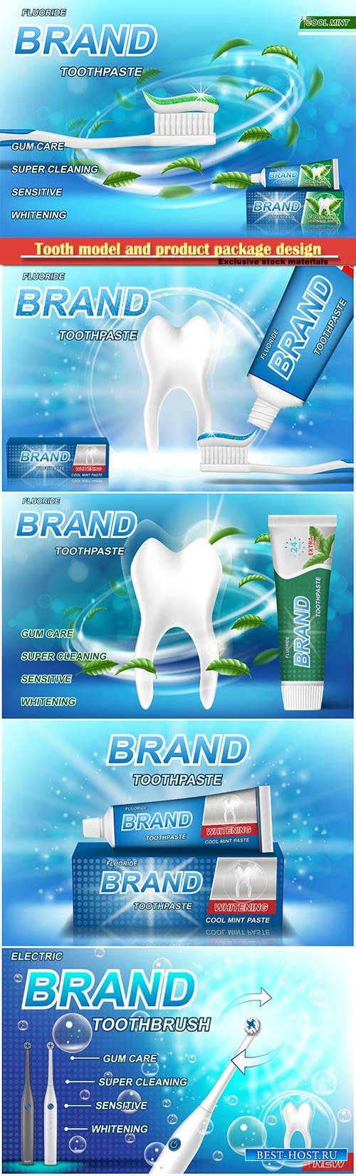 Tooth model and product package design for toothpaste poster or advertising