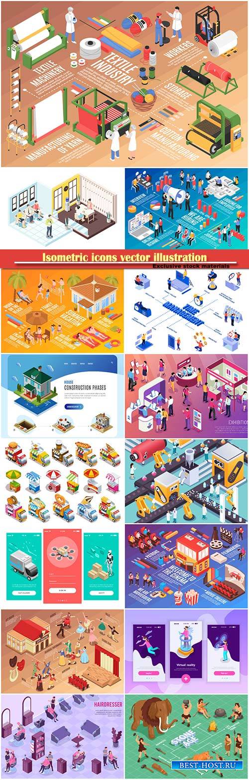 Isometric icons vector illustration, banner design template # 47