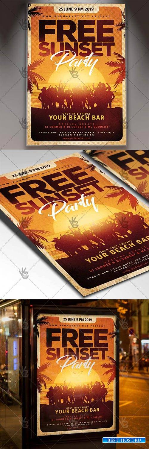 Free Sunset Party Flyer – Summer PSD Template