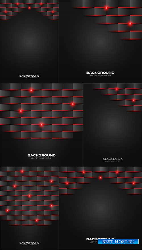 Чёрные с красным абстрактные фоны в векторе / Black with red abstract backg ...