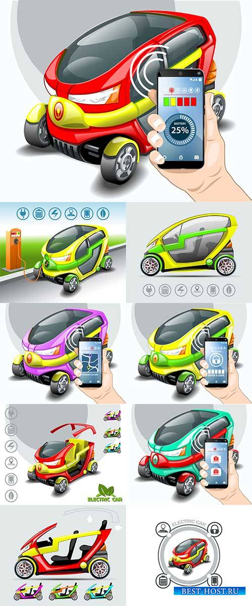 Электромобиль в 3D - Векторный клипарт / Electric car in 3D - Vector Graphics