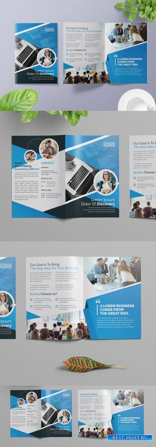 Corporate Bifold Brochure Layout with Blue Elements 266786808