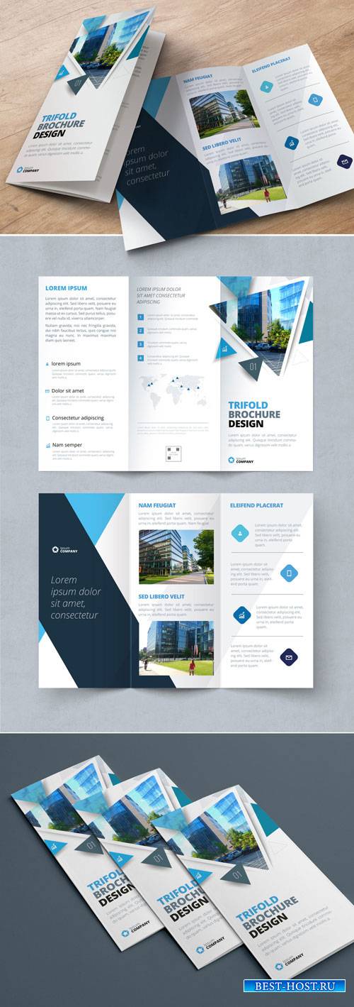 Blue Trifold Brochure Layout with Triangles 267840331