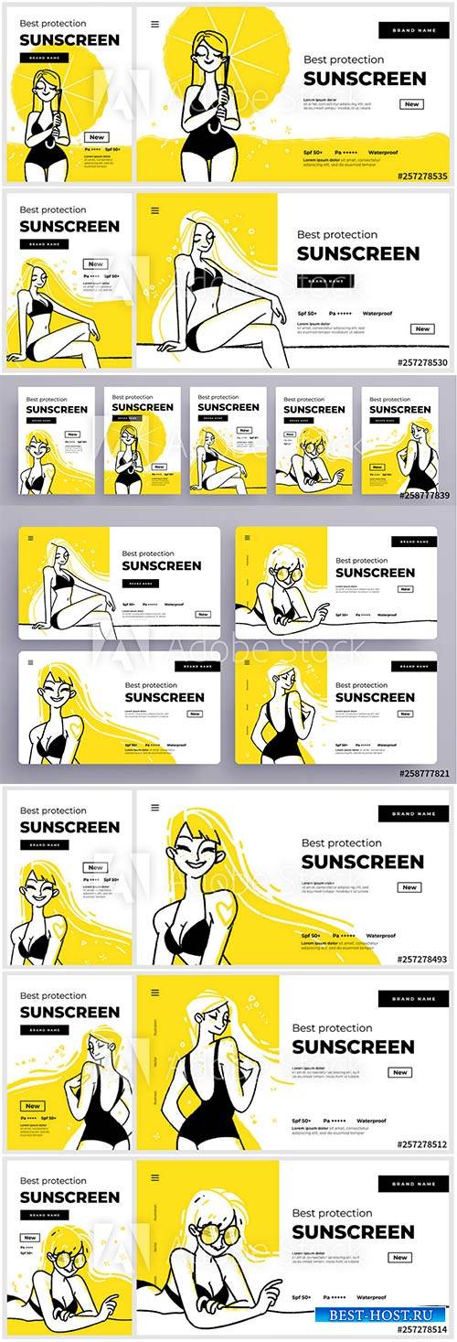 Banner or landing page templates for sunscreen protection sun care cosmetic ...