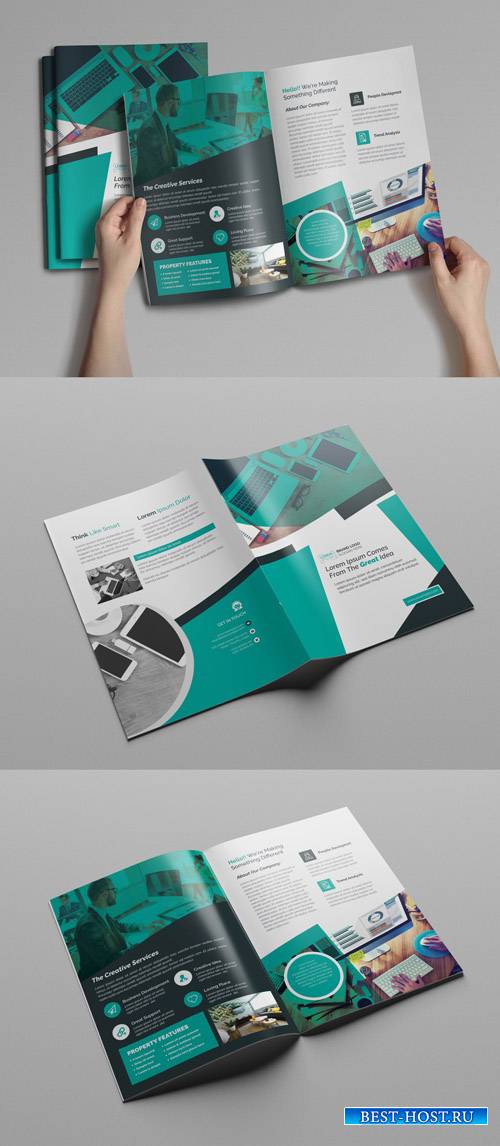 Bifold Brochure Layout with Teal Accents 253418592