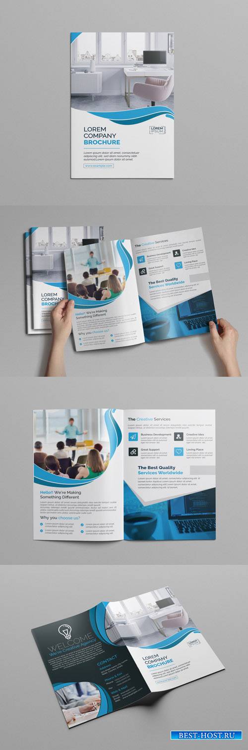 BiFold Brochure Layout with Blue Accents 218080219