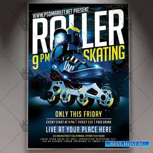 Roller Skating Party Flyer – PSD Template