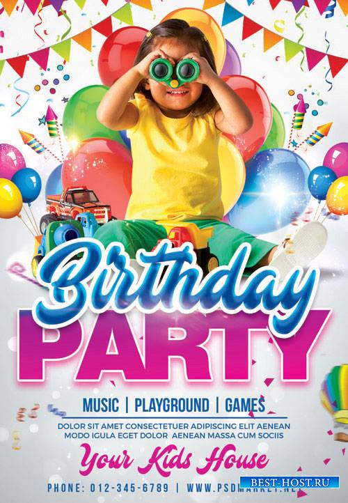 KIDS BIRTHDAY PARTY FLYER – PSD TEMPLATE