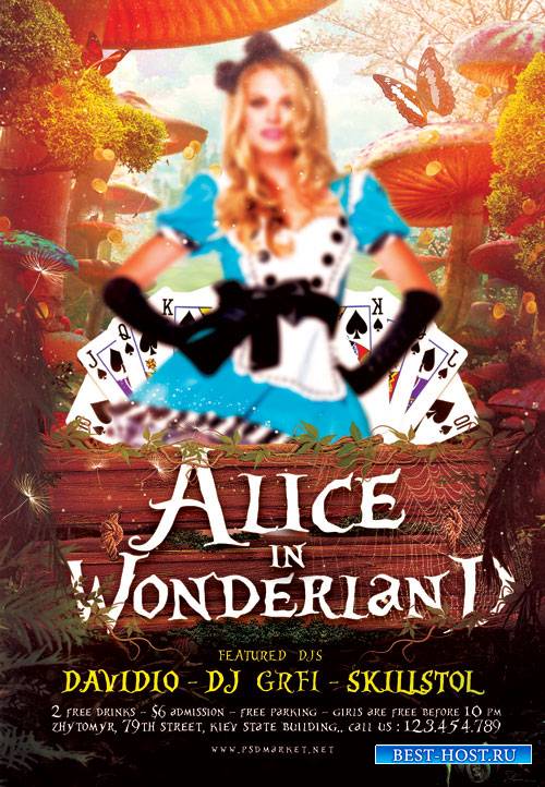Alice in Wonderland Party Flyer – PSD Template