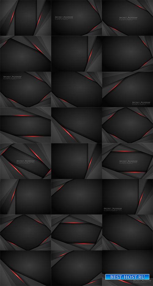Чёрные фоны с красными линиями в векторе / Black backgrounds with red lines ...