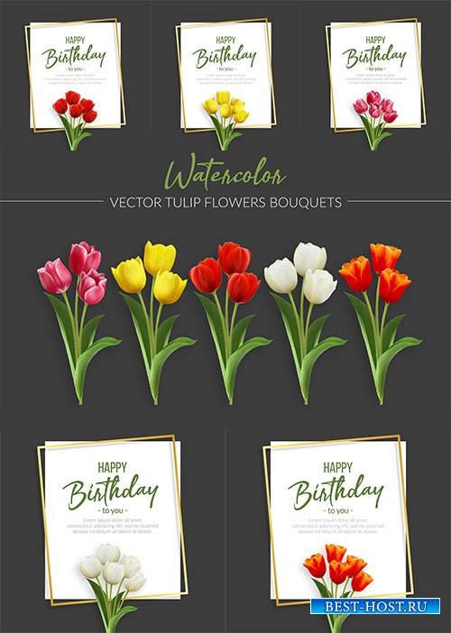 Поздравительная открытка с тюльпанами в векторе / Greeting card with tulips ...