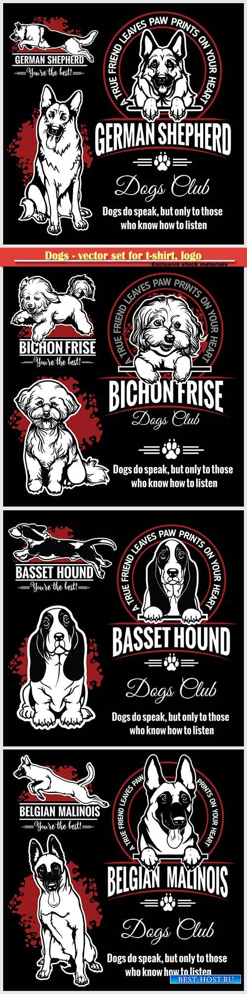 Dogs - vector set for t-shirt, logo and template badges