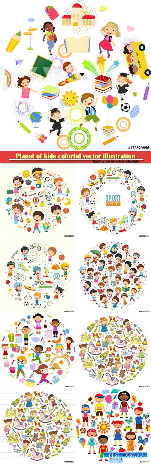 Planet of kids colorful vector illustration