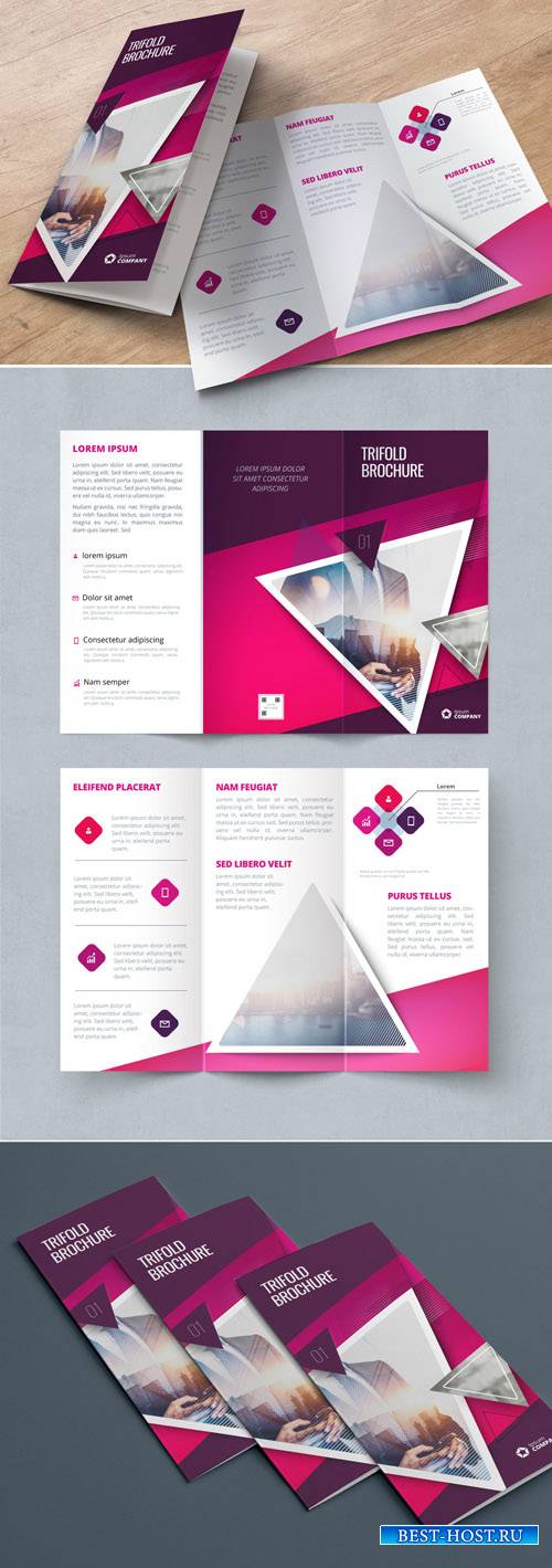 Pink Trifold Brochure Layout with Triangles_267840458