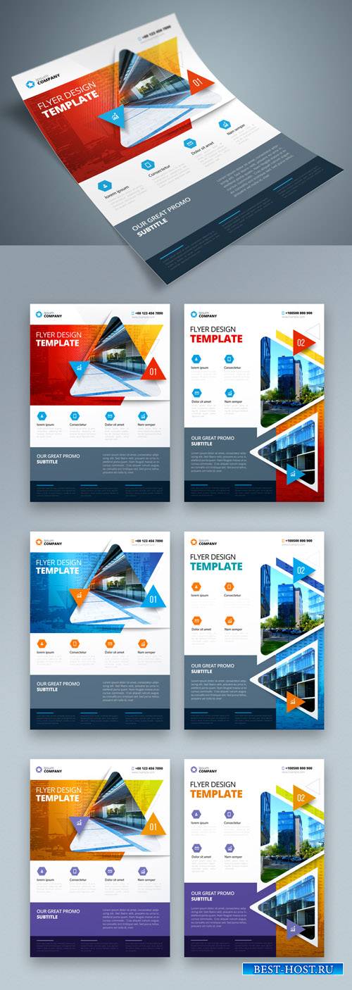 Colorful Business Flyer Layout with Triangle Elements_267840361