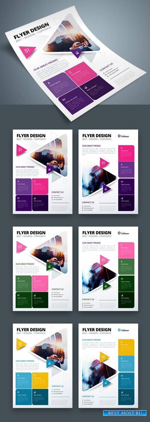 Colorful Business Flyer Layout with Triangle Elements_267840350