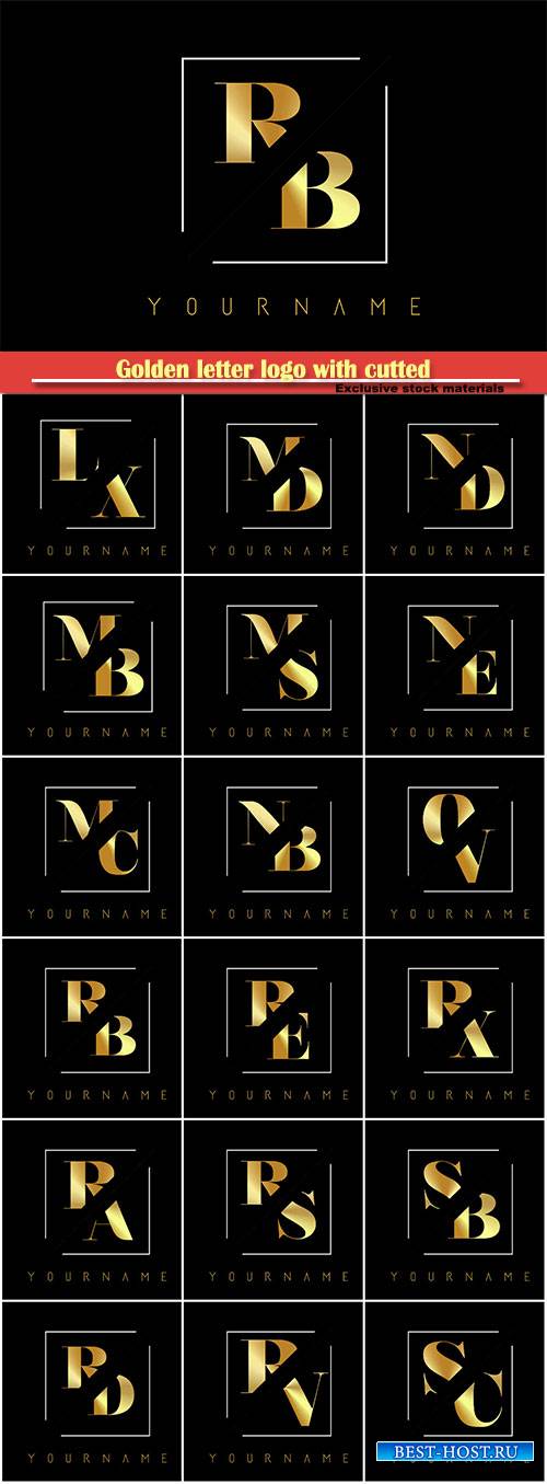 Golden letter logo with cutted and intersected design # 6