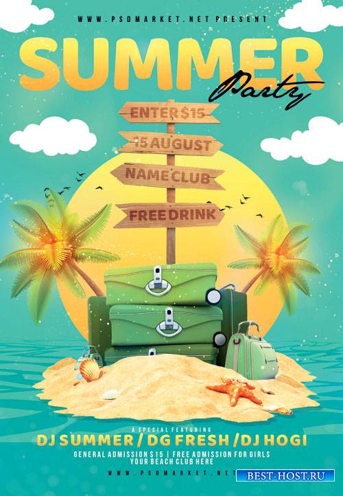 Summer travel party - Premium flyer psd template