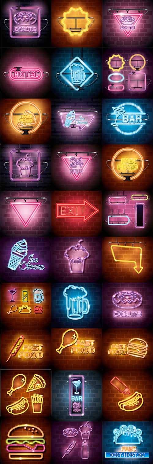 Неоновые иконки в векторе / Neon icons in vector