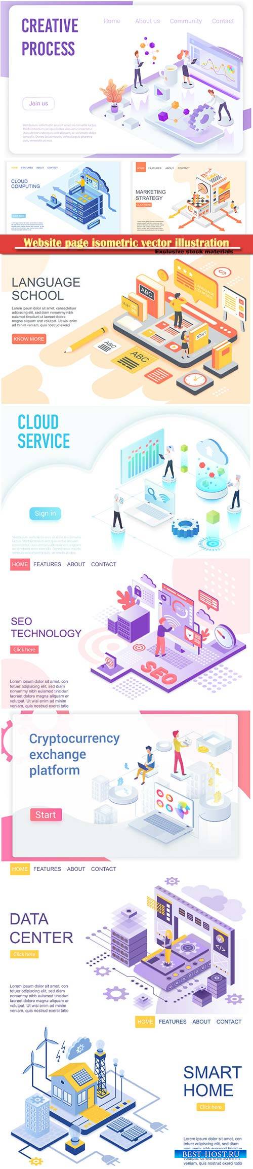 Website page isometric vector illustration, flat banner # 7
