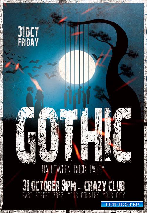 Gothic halloween rock party - Premium flyer psd template