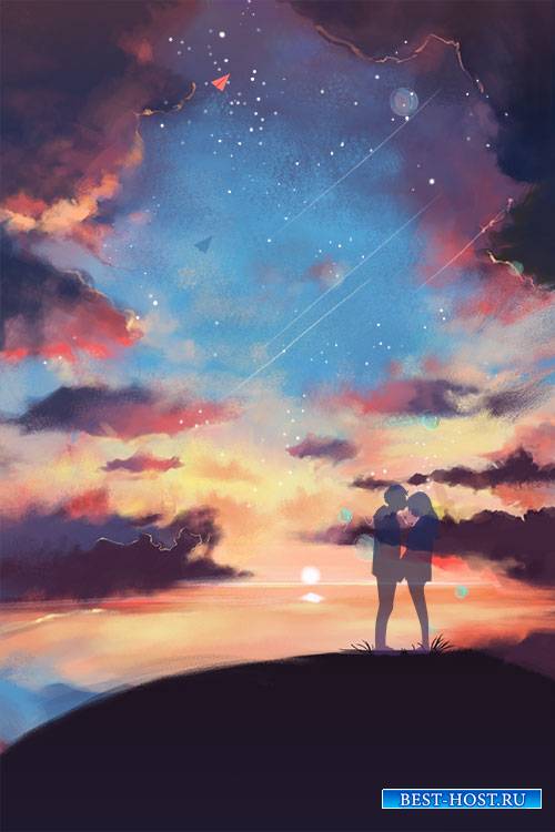 Loving couple on a background of the starry sky