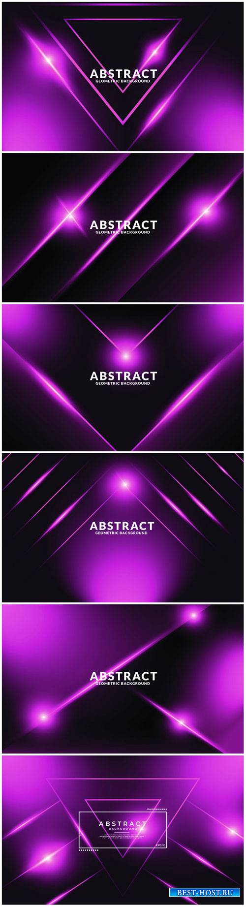 Dark purple realistic abstract geometric background, neon light effect
