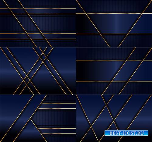 Синие фоны с золотыми линиями в векторе / Blue backgrounds with golden line ...