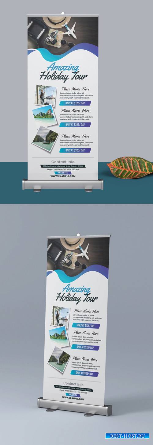 Roll Up Banner Layout with Blue Gradient Elements 298079080