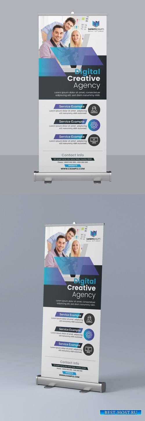 Corporate Roll Up Banner with Blue Accents 295382643