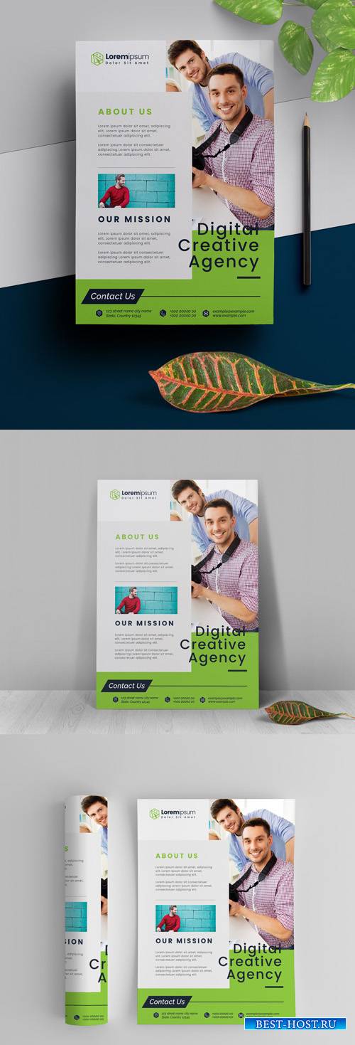 Flyer Layout with Green Accents 295382580