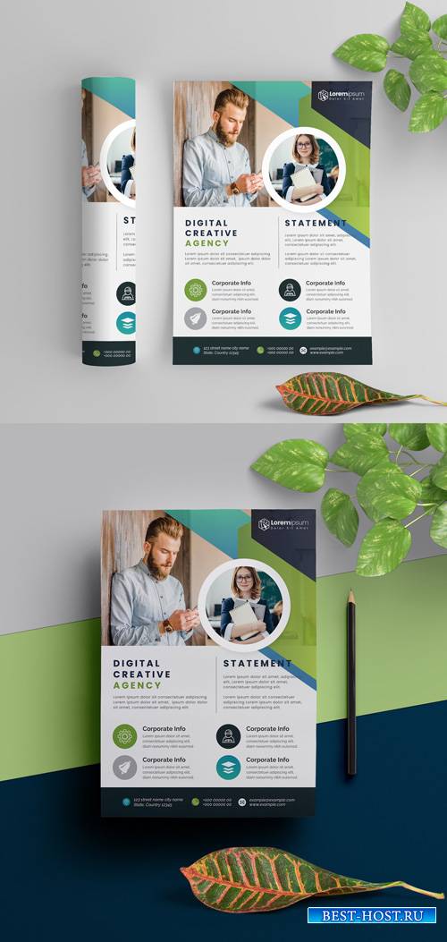 Corporate Flyer Layout with Blue And Green Elements