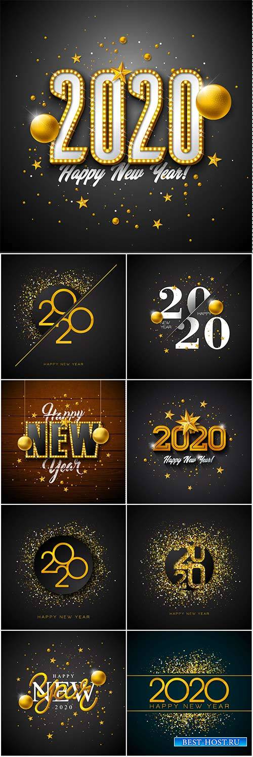 2020 Happy New Year illustration with 3d gold number, christmas ball and li ...