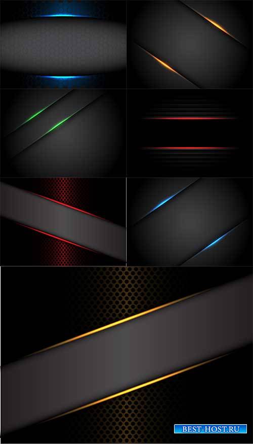 Тёмные фоны с разноцветными линиями в векторе / Dark backgrounds with color ...