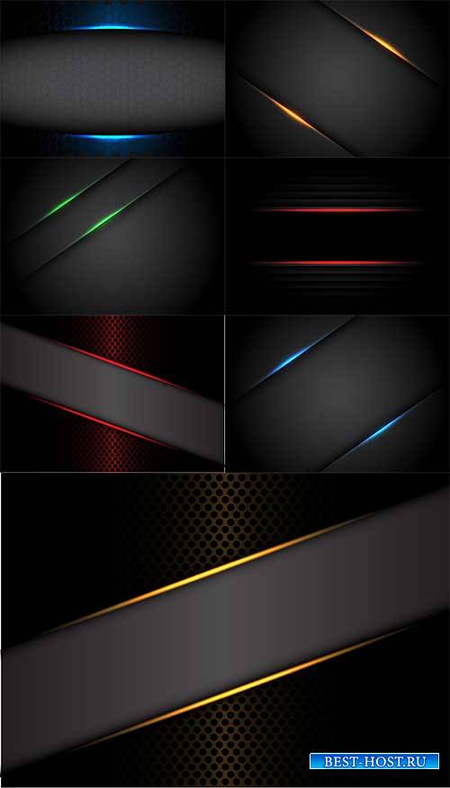 Тёмные фоны с разноцветными линиями в векторе / Dark backgrounds with colorful lines in vector