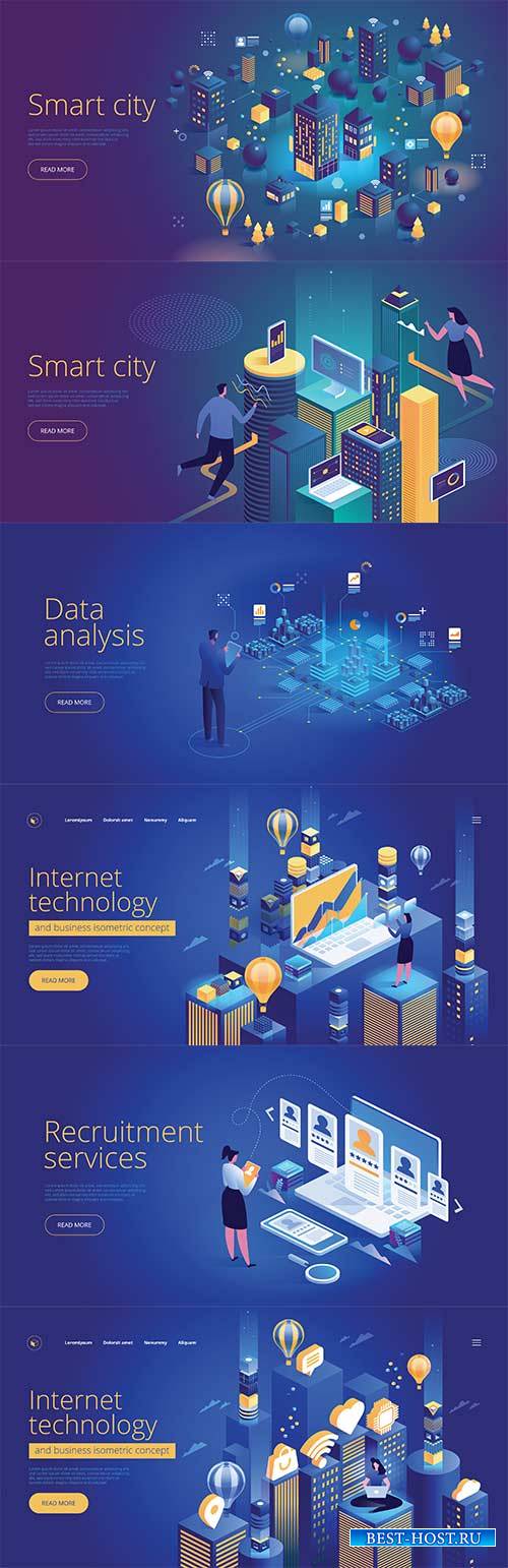 Internet technology and smart city isometric vector 3D concept