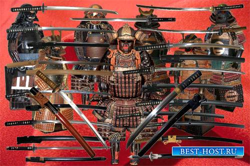 Клипарт Полные доспехи самураев и мечи
