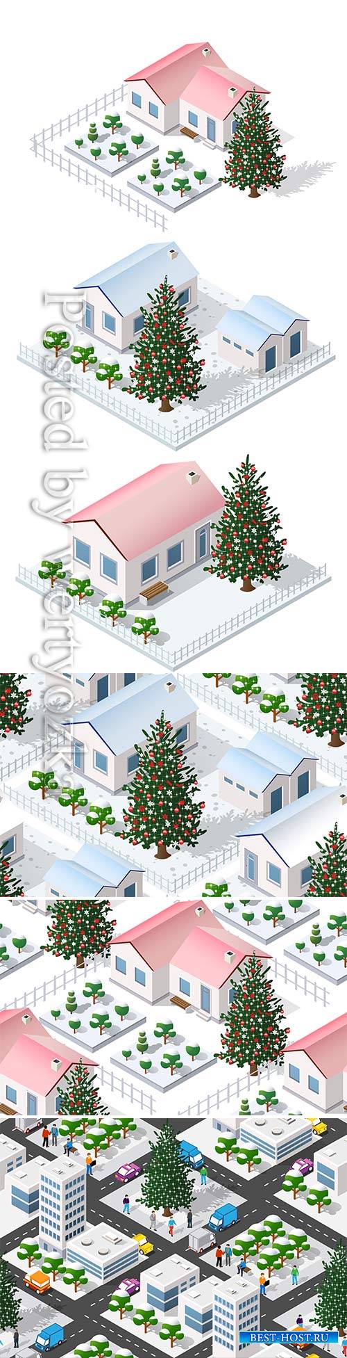 Christmas winter city graphic conceptual holiday illustration