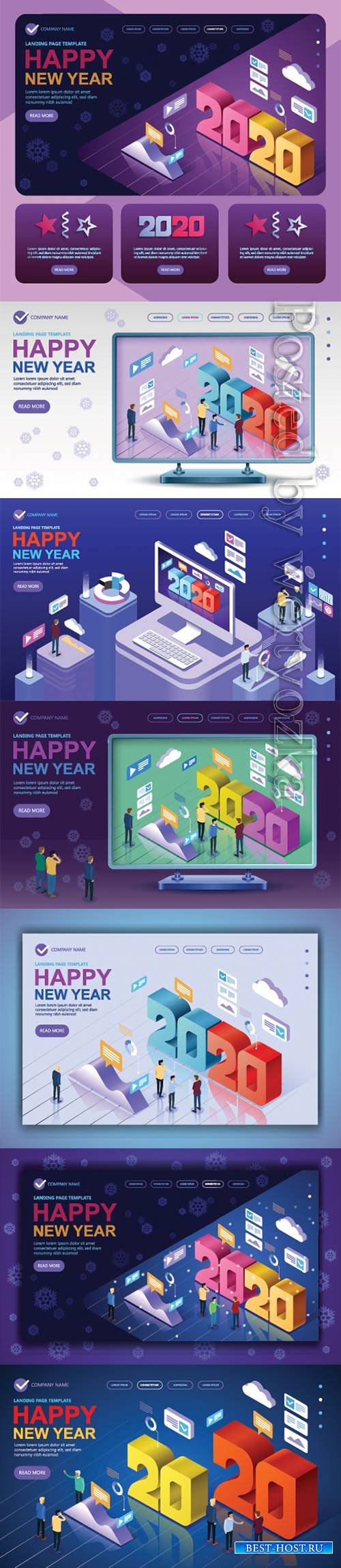 Isometric vector concept banner 2020 a Happy New Year greetings