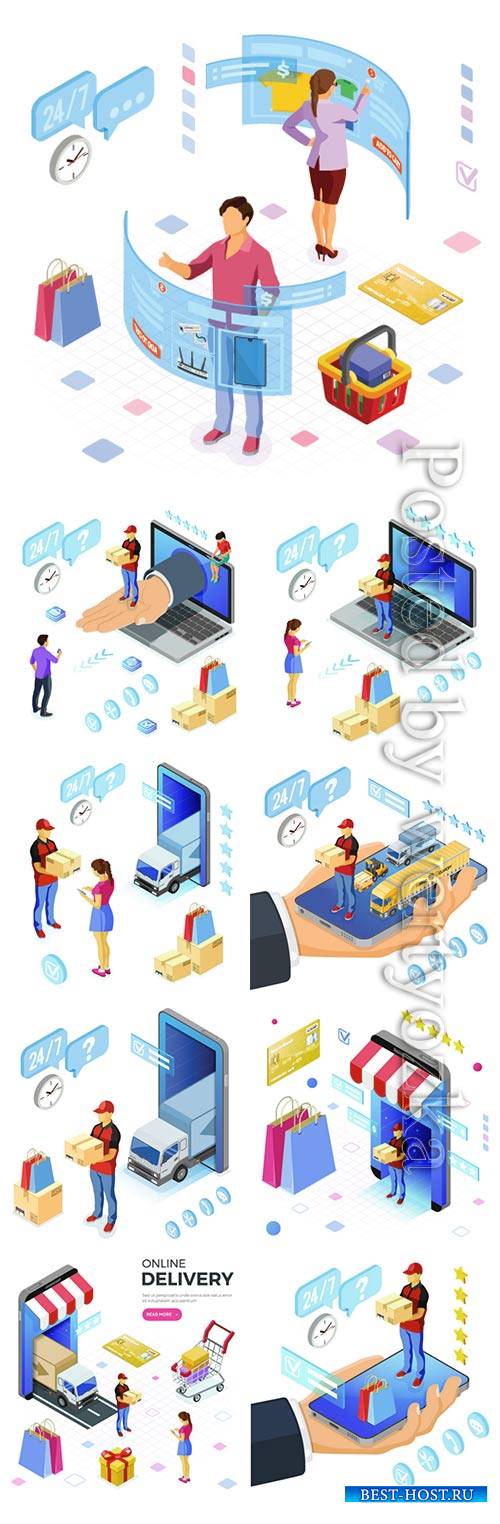 Isometric Internet Shopping Delivery and Logistics