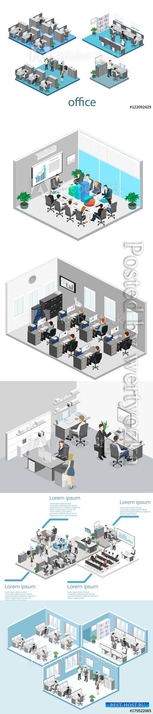 Flat 3d isometric abstract office floor interior