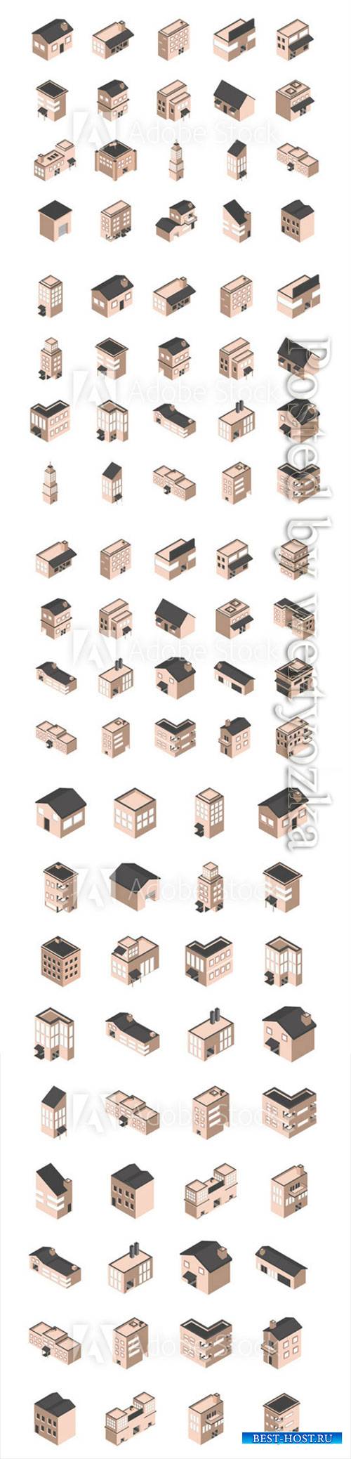 Building isometric style icons vector set