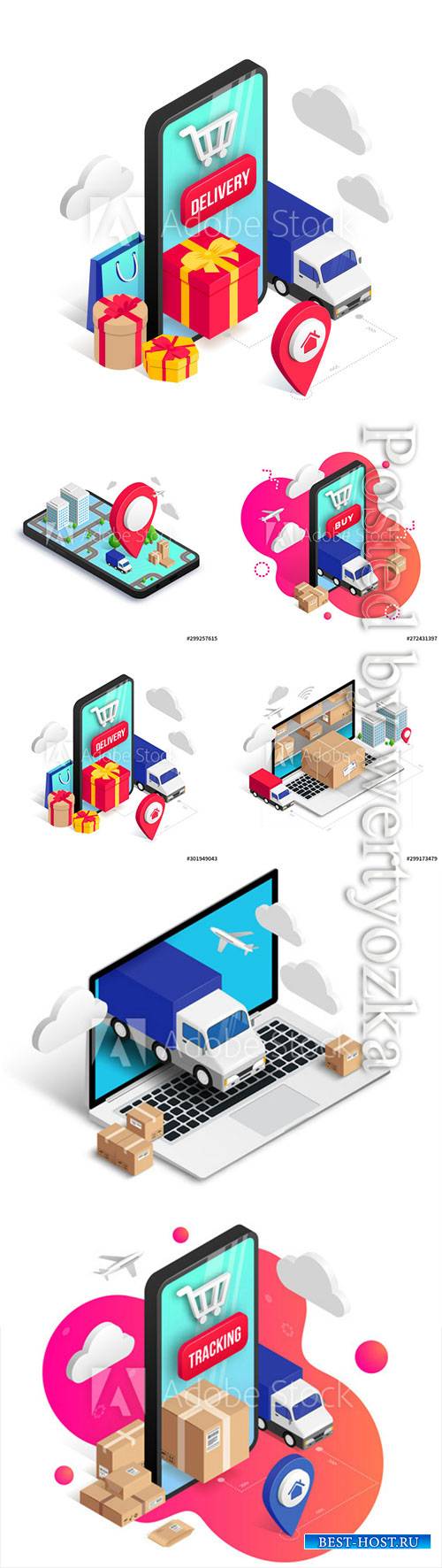 Order tracking online isometric concept fluid